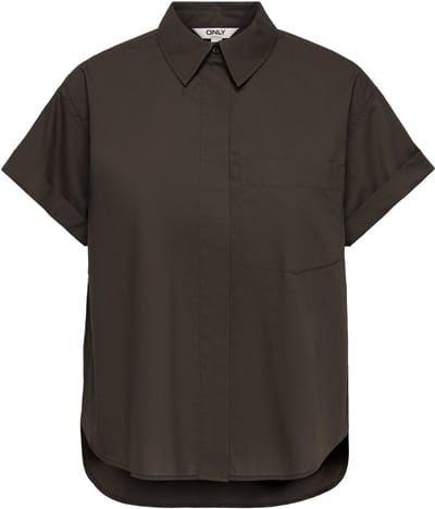 Only bruine dames blouse   Punt kraag   Regular fit   Borstzakken   Blinde knoopsluiting   Korte mouw Bruin L