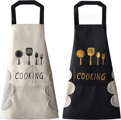 MDUG 2-delige schortenset - Inclusief handdoek en grote zak - Zwart en gebroken wit - One size fits all - Unisex - Water- en vlekbestendig - Geschikt voor koken, schoonmaken, tuinieren, knutselen en barbecueën