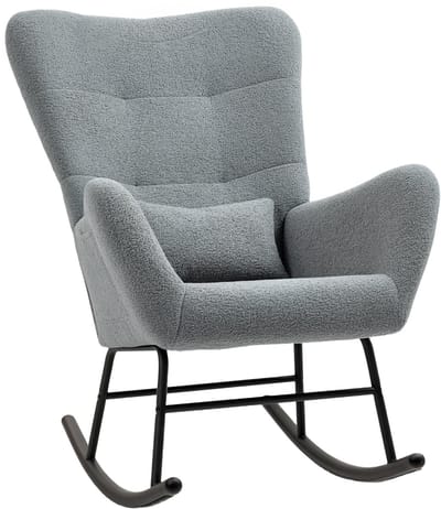 HOMCOM - Schommelstoel - met Teddy Stoffen Look - Lendenkussen - Grijs