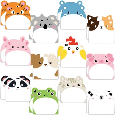 QTTVBTNA 24 sets Memoblokjes – 12 Schattige Dierenstijlen Leuke memo-blokjes voor school, kantoor, journaling en cadeaus