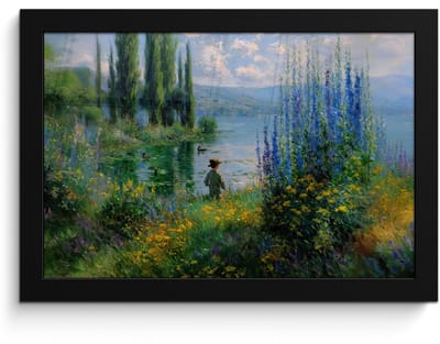 Poster in lijst - Fotolijst 30x20 cm - Posters - Bloemen - Meer - Bergen - Groen - Posterlijst zwart - Decoratie - Wanddecoratie woonkamer - Muurdecoratie slaapkamer