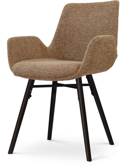 Nolon Nena-Eef Eetkamerstoel bruin blend - zwart houten onderstel - comfortabel - stoffen - japandi - armstoel