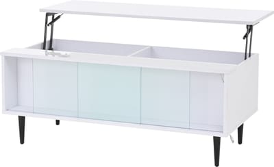 REDOM Verstelbare Salontafel 105 × 50 × 43 cm – Hoogglans Wit, Liftbaar tot 58 cm, LED met App en 2 Verborgen Opbergruimtes