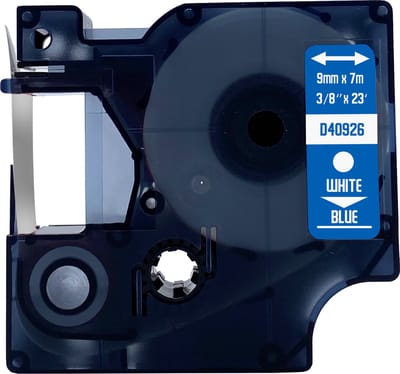DULA Dymo D1 40926 Compatible label tape - 1 lettertape - Wit op blauw - 9mm x 7m