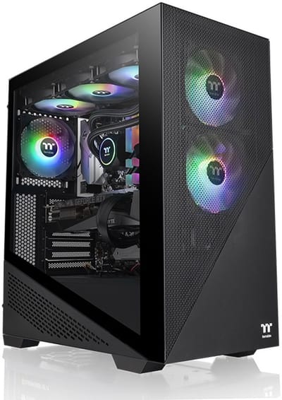 Thermaltake CA-1S4-00M1WN-00 Midi-tower PC-behuizing Zwart 3 voorgeïnstalleerde LED-ventilators, LCS-compatibel, Zijvenster, Geschikt voor...