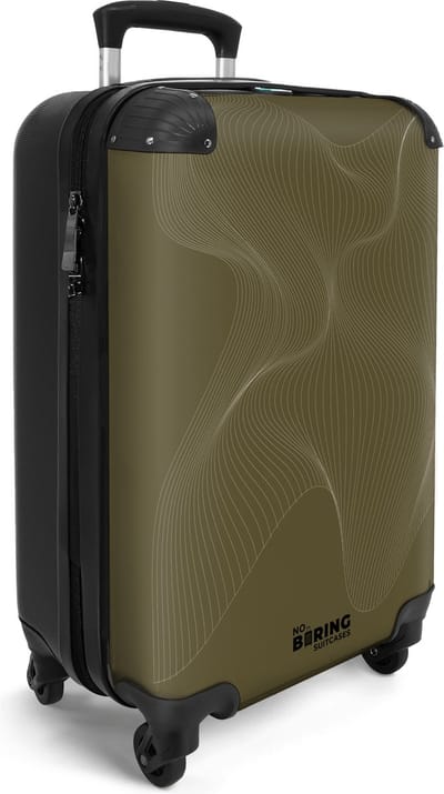 NoBoringSuitcases.com® - Handbagage koffer lichtgewicht - Reiskoffer trolley - Groen met abstracte golvende lijnen - Reis rolkoffer met wieltjes - Carry on reistrolley op wielen - Luggage suitcase - 55x40x20 en 55x35x25 - Bagage 55 cm