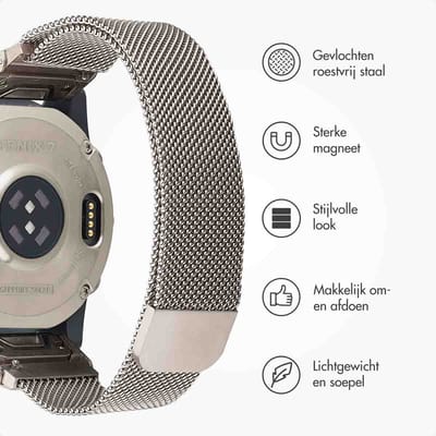 imoshion Milanees bandje - Geschikt voor Garmin 22 mm aansluiting - Maat L/XL - Starlight