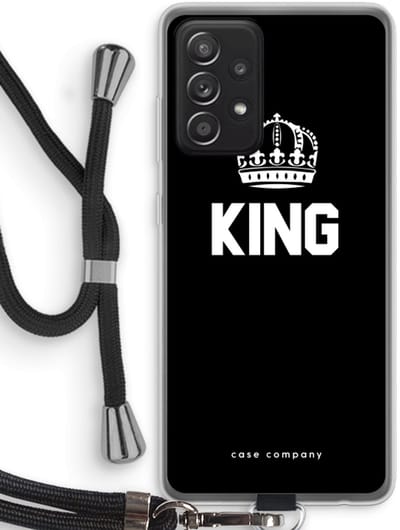 Case Company® - Hoesje met koord geschikt voor Samsung Galaxy A52s 5G hoesje met Koord - King zwart - Telefoonhoesje met Zwart Koord - Bescherming aan alle Kanten en Over de Schermrand