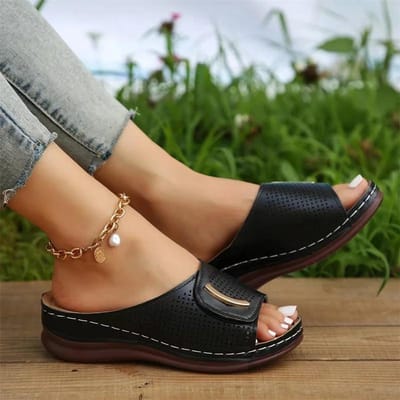 Dames Uitholling Wedge Slippers Zomer Nieuwe Dames Comfortabele Ademende Platform Sandalen Vrouwelijk Antislip Slippers Plus Size 42 36 brown