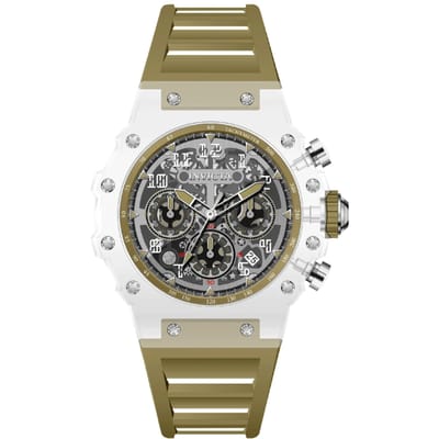 Invicta Racing 69682 Herenhorloge - Quartz Uurwerk - Acryl met Zilveren Wijzerplaat - 43 mm