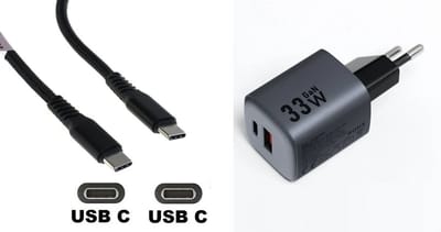 OneOne 33W snellader met 2 poorten + 1,2m sterke USB C naar C kabel. GAN lader. PD PPS oplader adapter past op Samsung Galaxy S8, S9, A07, A17, F36, M36, F56, Tab Active 5 Pro, Tab S9, S9 FE, Tab S10 Lite, S10+, S10 FE+, S10 Ultra