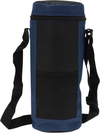 Duurzame Isolerende Waterfles Tas van Oxford Stof met Schokbestendige Voering en Verstelbare Schouderband voor Outdoor Activiteiten - 34x13cm Marineblauw