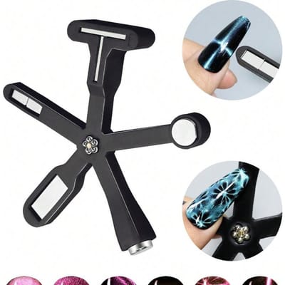 6-IN-1 Multifunctionele Sterke Magnetische Stick Voor Cat Eye Gel Polish Nagel Magneet Tool Magneet Pen Nagels Kunst Ontwerp Glitter Effect Magische Manicure Gereedschappen zwart