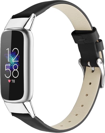 By Qubix - Compatible Fitbit bandje - Geschikt voor fitbit luxe bandje - Leren bandje - Maat: Small - Zwart Smartwatchbandje horlogeband polsband Armband Strap Band Watchband