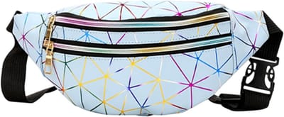 Shiny Geometrische Heuptas, Waterdichte Holografische Fanny Pack voor Wandelen, Reizen en Feestjes, Blauw en Kleurrijk