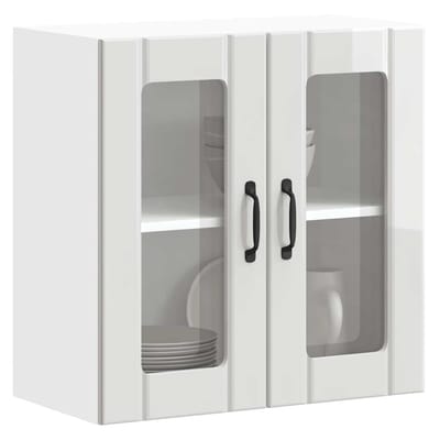 vidaXL - Keukenbovenkast - met - glazen - deur - Lucca - bewerkt - hout - hoogglanswit