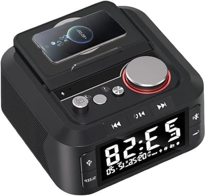 Digitale Wekker Radio - Smart Speaker - Nachtkastje Organisatie - Draadloze Oplader - 13.7 cm breed - Zwart