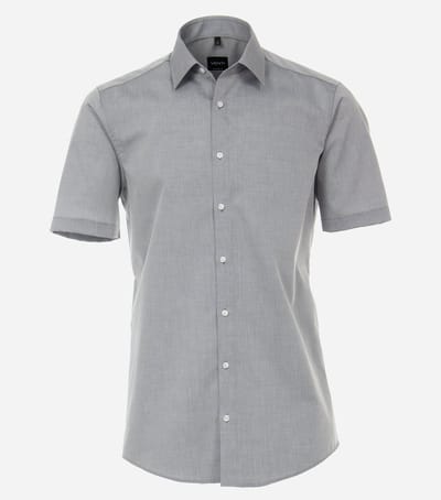 VENTI modern fit overhemd - korte mouw - popeline - grijs - Strijkvriendelijk - Boordmaat: 39