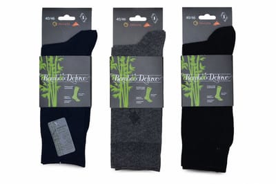 Heren deluxe - bamboe sokken mét Invista lycra - stevige & zachte heren bamboe sok - 6 paar - 3 kleuren - marine + zwart + antraciet - 40/46