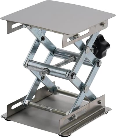 Heftafel Roestvrij Staal - Lab Jack Platform - Nauwkeurig Positioneren - Handmatige Hoogteverstelling - 100x100mm 45-150mm - Zilver