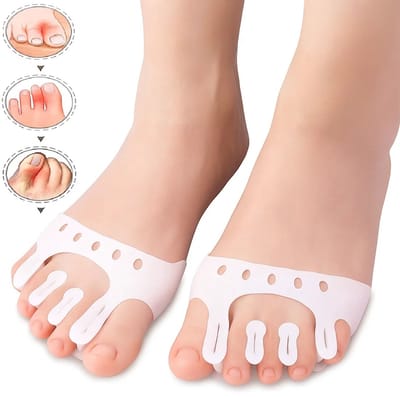 Siliconen Teencorrector 5 Gaats I Teenspreider I Hallux Valgus I Teen Recht Maken I Schok Absorberend I Met Gaten I Wit I 1 Paar