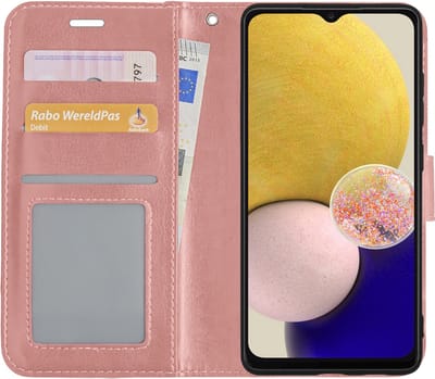 Hoesje - Met Pasjeshouder - Geschikt voor Samsung Galaxy A13 5G - Luxe Bookcase Portemonee - Flip Case - Kunstleer Book Case - Flipcase - Book Cover - Walletcase - Portemonneehoes - Rosé goud