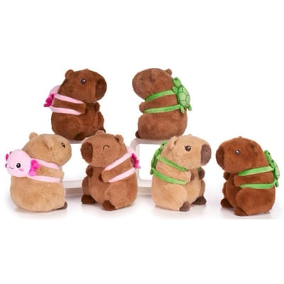 Capibara knuffel met axolotl - Zachte pluche zaro schildpad groen knuffel van 22 cm