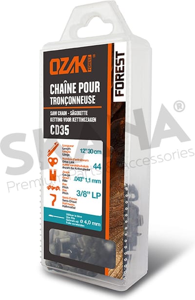 Zaagketting OZAKI, halfhaaks, in blisterverPakking: 3/8"LP - .043 (1,1mm) - 44 schakels.