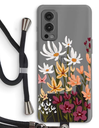 Case Company® - Hoesje met koord geschikt voor OnePlus Nord 2 5G hoesje met Koord - Painted wildflowers - Telefoonhoesje met Zwart Koord - Bescherming aan alle Kanten en Over de Schermrand