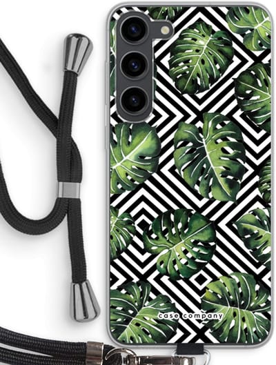 Case Company® - Hoesje met koord geschikt voor Samsung Galaxy S23 Plus hoesje met Koord - Geometrische jungle - Telefoonhoesje met Zwart Koord - Bescherming aan alle Kanten en Over de Schermrand