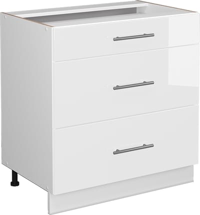 Vicco Keukenonderkast Fame-Line, Wit Hoogglans/Wit, 80 cm met 3 laden, zonder werkblad