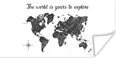 Wereldkaarten - Wereldkaart - Zwart - Quote - 160x80 cm