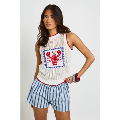 boohoo Dames Gehaakte Kreeft Print Gebreid Vest | Ecru | Maat: Small
