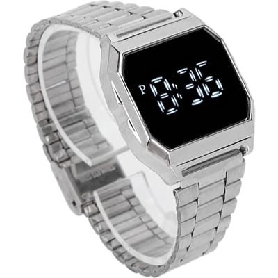 LED-horloge voor studenten, Tetragonum digitaal sporthorloge met vouwsluiting, alarm en nachtlampje black