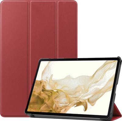 Hoes - Geschikt voor Samsung Galaxy Tab S8 - Dun & Stevig - Trifold Bookcase - Hard Cover - Hardcover Book Case - Tablet Hoesje - Donkerrood