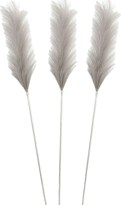 House of Seasons Pluimgras losse steel/tak - 3x - zilvergrijs - 104 cm - Decoratie kunst bloemen