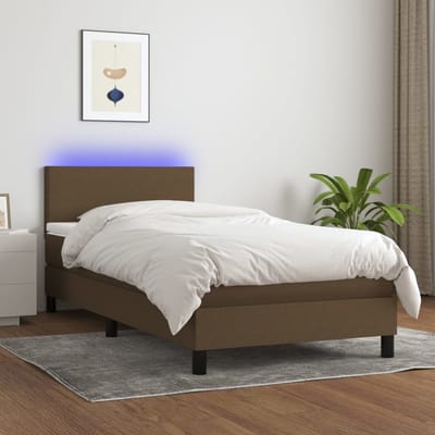 vidaXL - Boxspring - met - matras - en - LED - stof - donkerbruin - 80x200 - cm