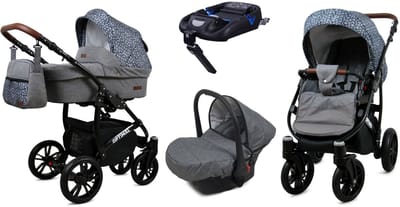 BabyLux® Kinderwagen 4in1 – OPTIMAL - SILVER STONE BLACK FRAME - Opklapbare Wandelwagen incl. Reiswieg, Multifunctionele Buggy Sportstoel, Autostoel, ISOFIX basisstation - Combi-kinderwagen met Luiertas, Regenhoes, Klamboe