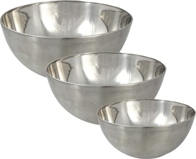 Svenska Living Voedsel serveer schalen set - 3x stuks - metallic zilver - RVS - Dia 19/23/29 cm - keuken