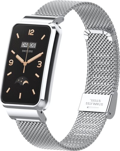 By Qubix - Milanese bandje met case - Zilver - Geschikt voor Xiaomi Smart Band 7 Pro / Mi Band 7 Pro bandje