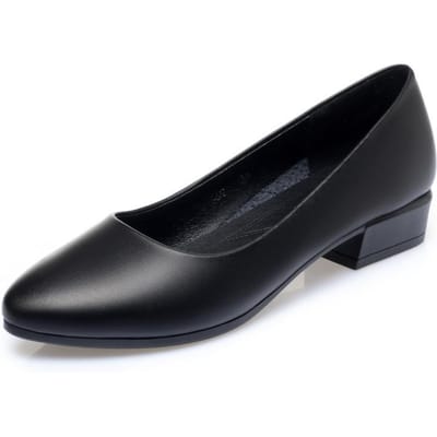 Lente Werkschoenen Zwart Professionele Dames Comfort Ronde Neus Pumps Lage Hak Zachte Leren Kantoor Carrière Formele Schoenen 35 black