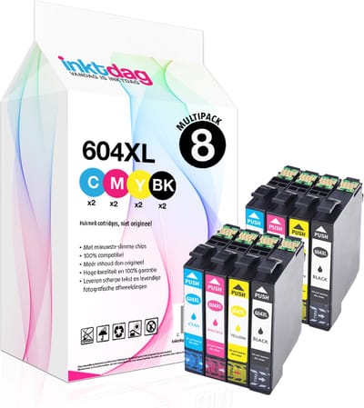 Inktdag inktcartridges voor Epson 604XL, Epson 604 inkt, Epson 604 cartridge multipack van 8 kleuren voor Epson Expression Home XP-2200 XP-2205 XP-3200 XP-3205 XP-4200 XP-4205 Workforce WF-2910 WF-2930 WF-2935 WF-2950