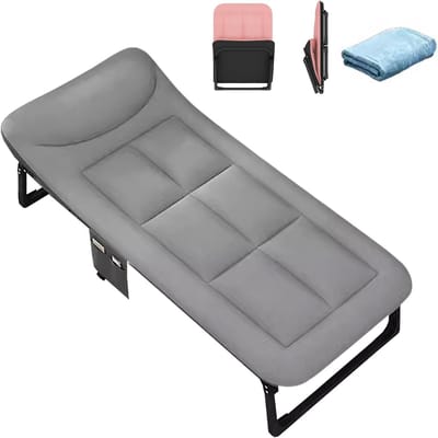 Opklapbed 1 Persoon - Logeerbed Campingbed - Ruimtebesparend Slapen - 6 Positie Rugleuning - 135x60x30cm - Grijs