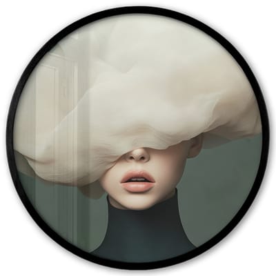 Poster in lijst Rond - Fotolijst 40x40 cm - Posters - Hoed - Vrouw - Beige - Ronde posterlijst zwart - Decoratie - Wanddecoratie woonkamer - Muurdecoratie slaapkamer