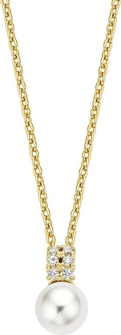 New Bling Goud 9NBG-0021 14 Karaat Gouden Collier met Hanger - parel - Zirkonia - Goud