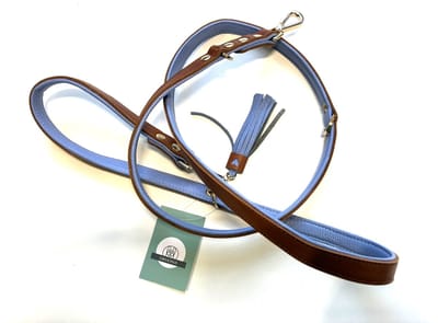 Cavlicious® verstelbare hondenriem - trainingslijn - politielijn - leder - bruin/lavendel - 2.5M