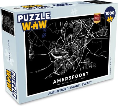 Puzzel Amersfoort - Kaart - Zwart - Legpuzzel - Puzzel 1000 stukjes volwassenen