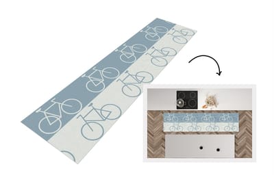 Keukenloper - Loper keuken - Fiets - Blauw - Patroon - 200x50 cm - Keukenloper vinyl