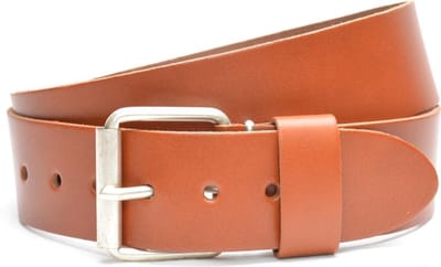 Moderiemen 5cm brede lederen jeans riem - 100% leder - cognac - Maat 85 - totale lengte 100 cm