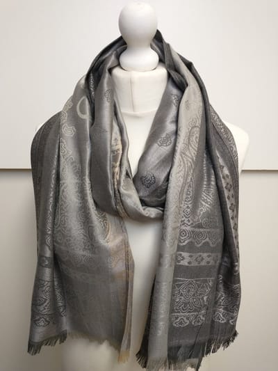 Lange dames sjaal Malou paisleymotief grijs beige zwart antraciet